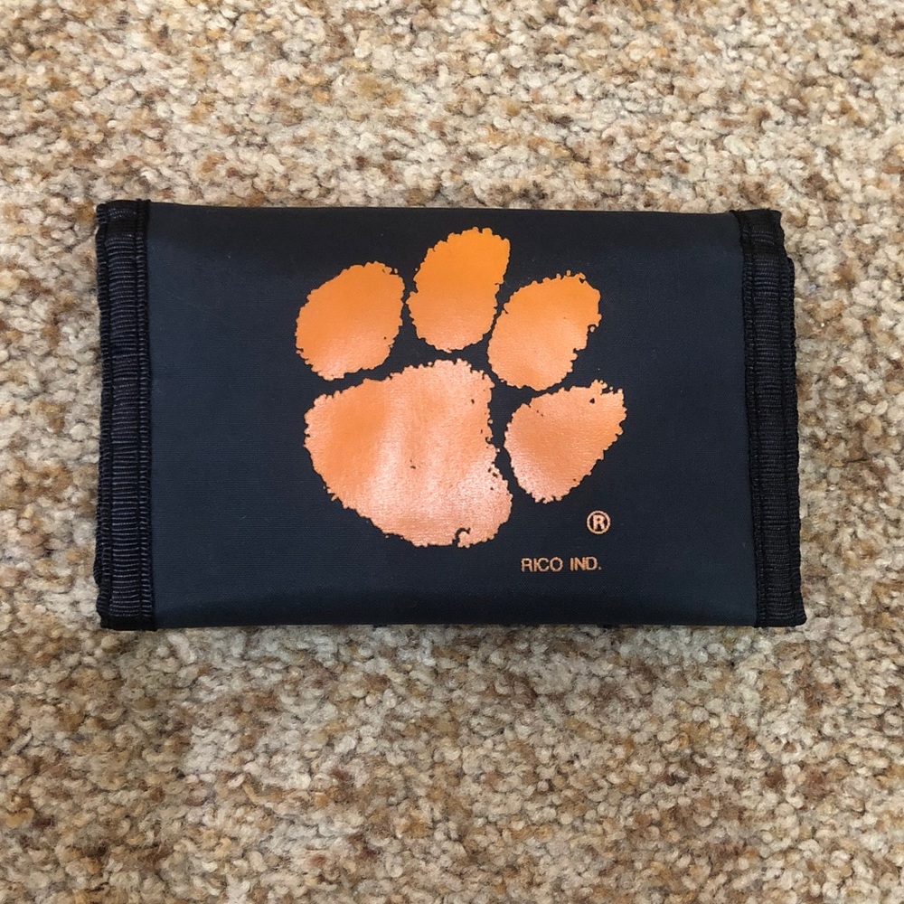 Clemson Black Wallet featuring a Clemson orange paw print design